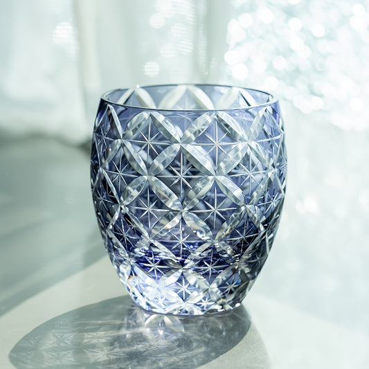 Carved Glass Whiskey Tumbler | Purple Seven Treasures Pattern