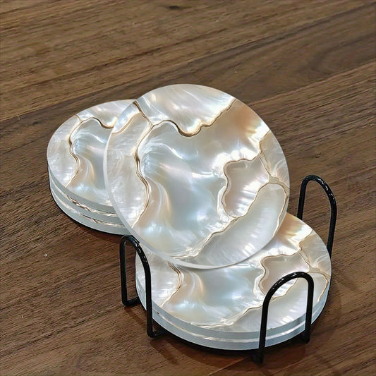 Lumière Pearl Ceramic Coaster Set – 6-Piece Luxury Collection