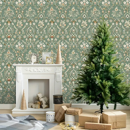 Vintage Green Floral Peel & Stick Wallpaper