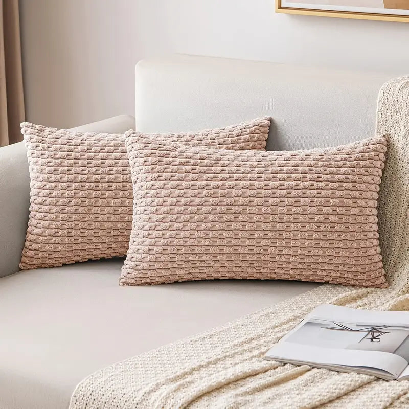 Pale Pink Corduroy Wheat Ear Pillow Set (30x60 cm)
