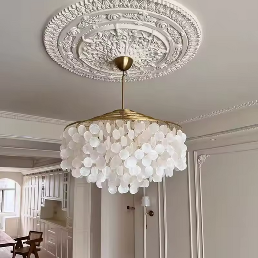 Coastal Pearl Capiz Shell Multi-Tier Chandelier – Gold or Chrome Glow