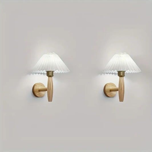 Pleated Brass & Wood Wall Sconce – Japanese Minimalist Design