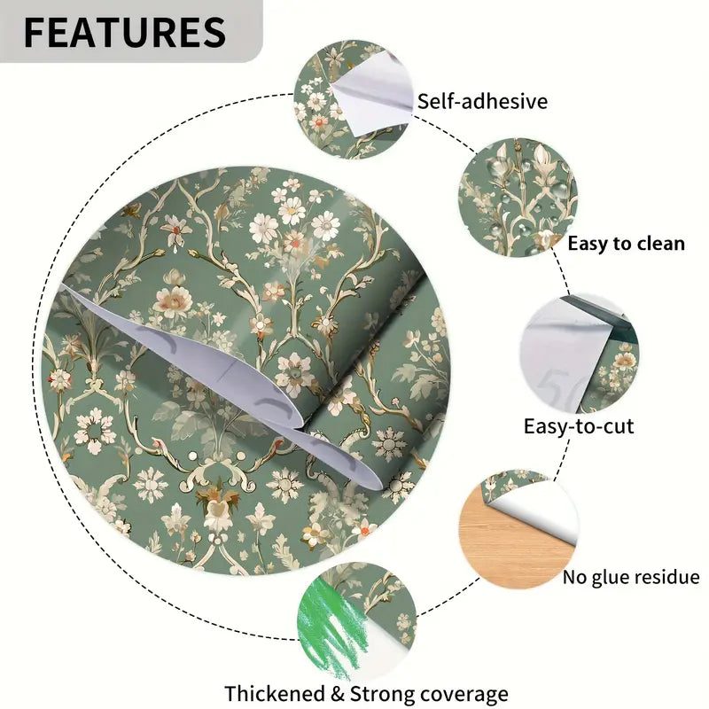 Vintage Green Floral Peel & Stick Wallpaper