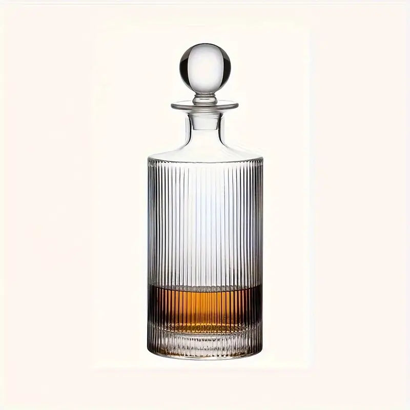 Vintage Ribbed Whiskey Decanter and Glass Set – Midnight Gift Box