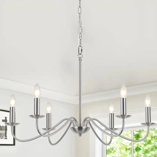 Modern Polished Nickel 6-Arm Chandelier