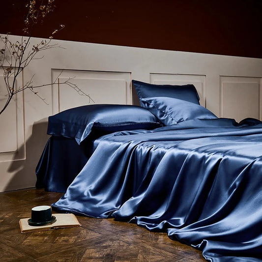 Royalis Mulberry Silk King Bedding – Deep Prussian-Blue