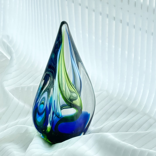 Murano Glass Teardrop Sculpture – Blue-Green Gradient