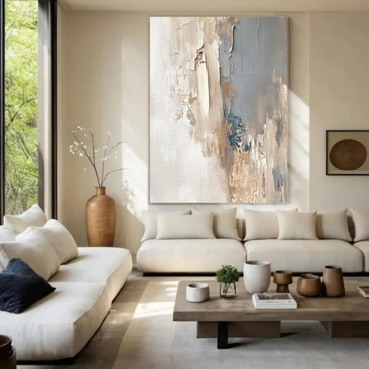 Textured Abstract Canvas – Beige & Blue