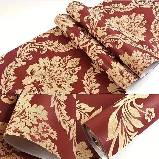 Opulent Damask Wallpaper Roll - Ruby & Gold