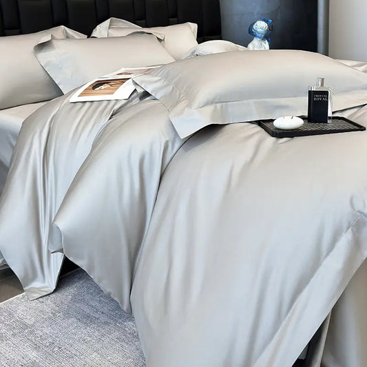Moonlit Silver-Grey Egyptian Cotton Bedding Set – 4-Piece