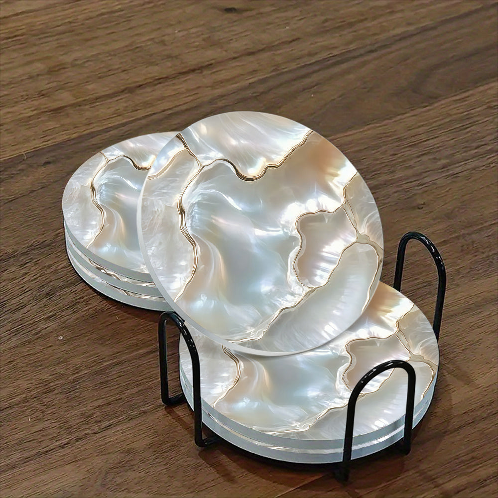 Lumière Pearl Ceramic Coaster Set – 6-Piece Luxury Collection