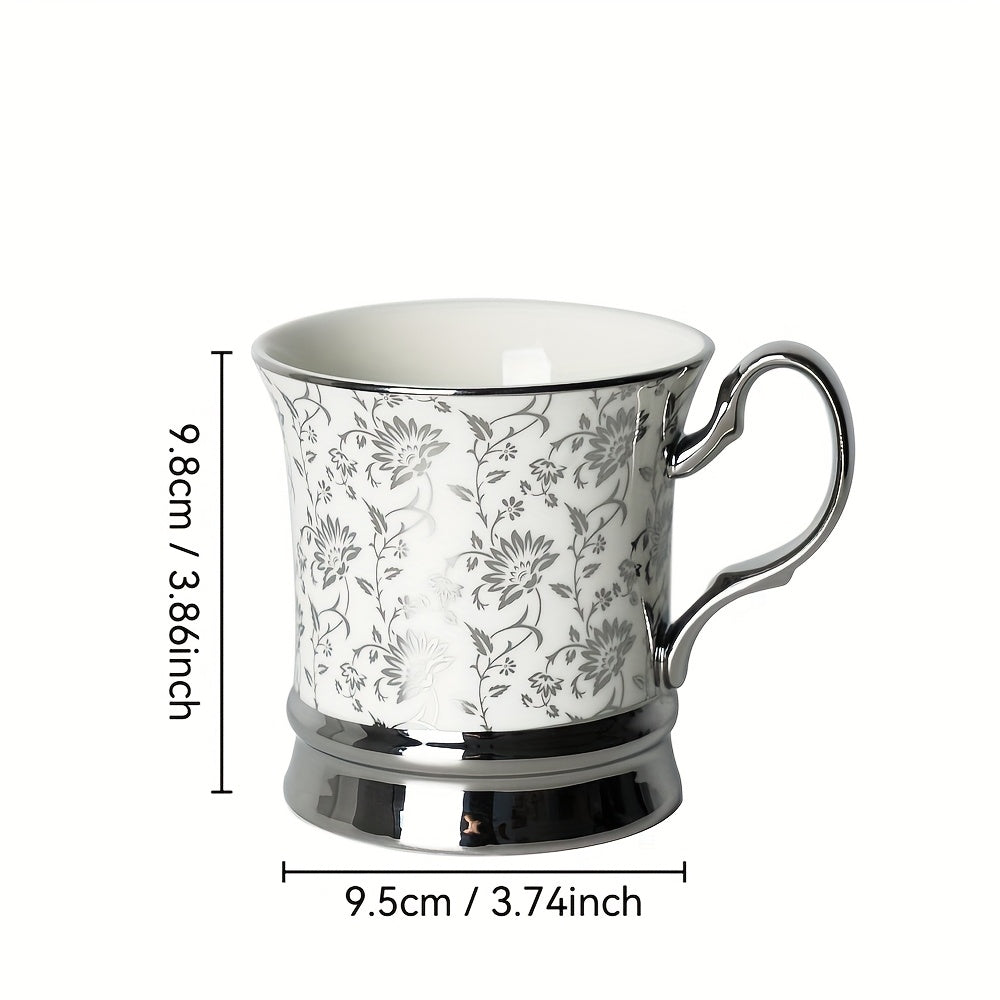 Rosalie Silver Embossed Bone China Mug - Set of 6
