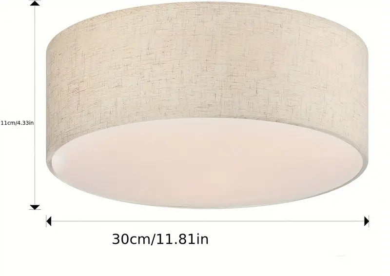 Beige ceiling light fixture with dimensions indicated on a white background