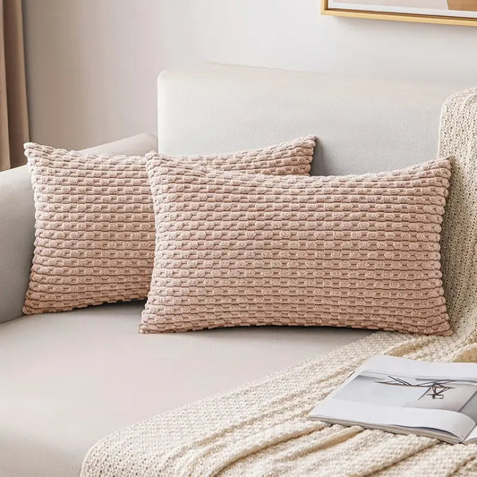 Pale Pink Corduroy Wheat Ear Pillow Set (30x60 cm)