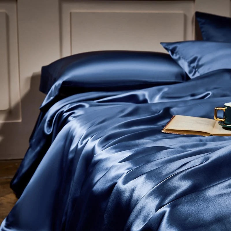 Royalis Mulberry Silk King Bedding – Deep Prussian-Blue