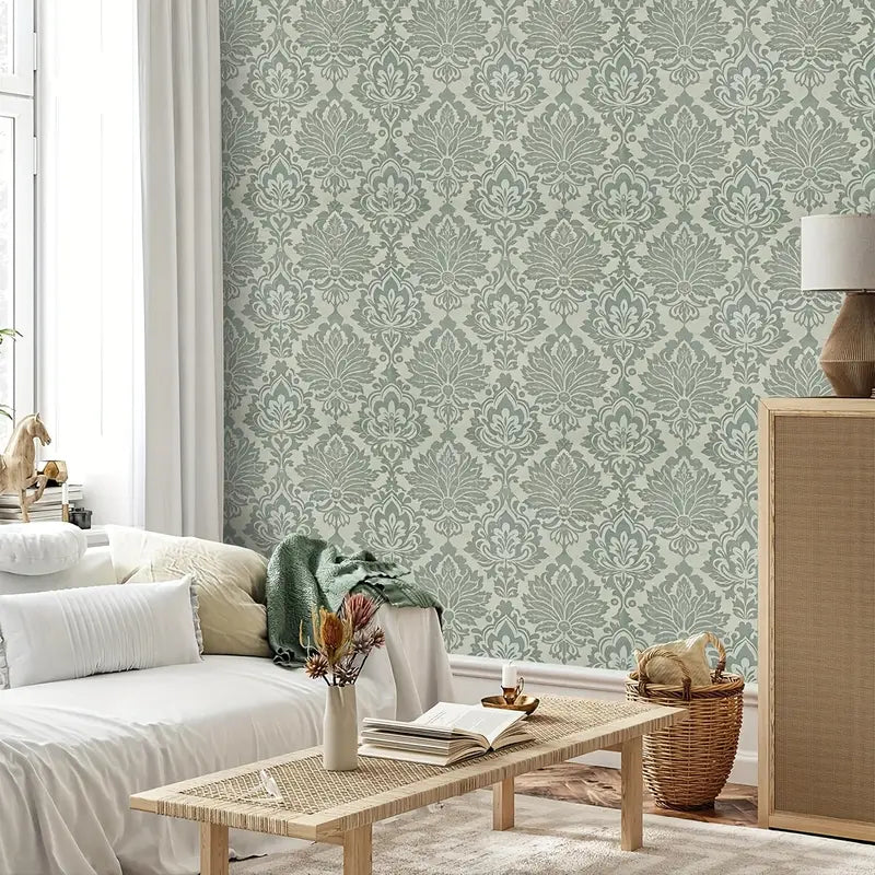 Sultry Sage Damask Peel & Stick Wallpaper