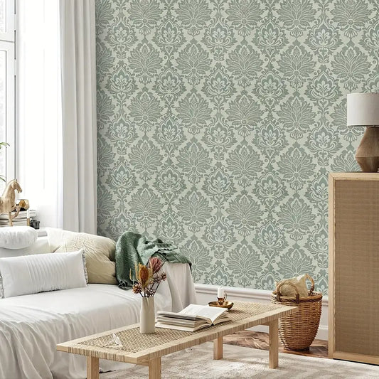 Sultry Sage Damask Peel & Stick Wallpaper