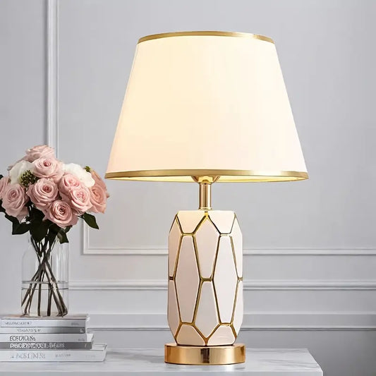 Golden Ceramic Hexagon Table Lamp