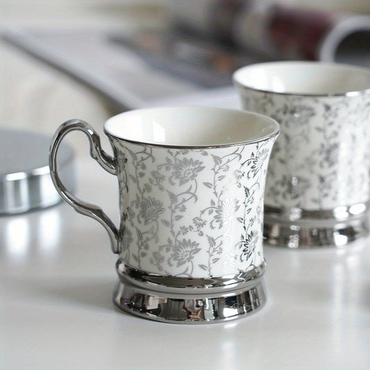 Rosalie Silver Embossed Bone China Mug - Set of 6