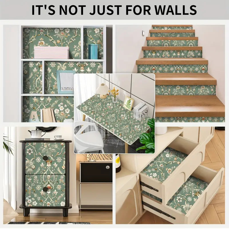 Vintage Green Floral Peel & Stick Wallpaper