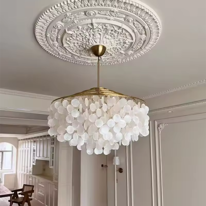 Coastal Pearl Capiz Shell Multi-Tier Chandelier – Gold or Chrome Glow