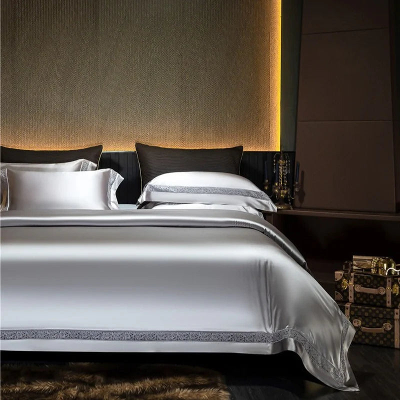 Willa Silver – Modern Satin Egyptian Cotton Bedding Set 1400TC!