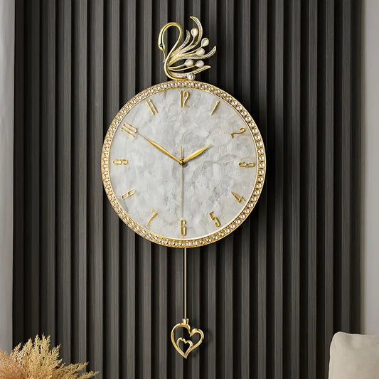 Swan Grace Marble Wall Clock – 18-Karat Gold Edition