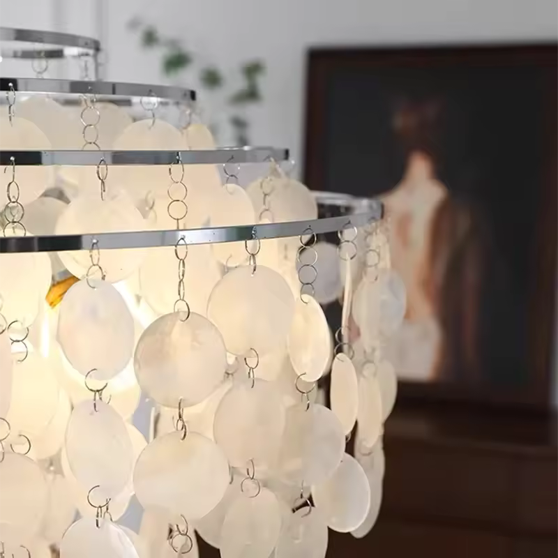 Coastal Pearl Capiz Shell Multi-Tier Chandelier – Gold or Chrome Glow