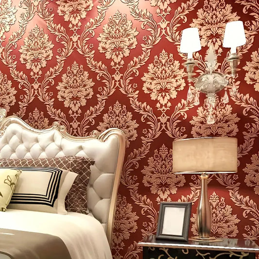 Opulent Damask Wallpaper Roll - Ruby & Gold