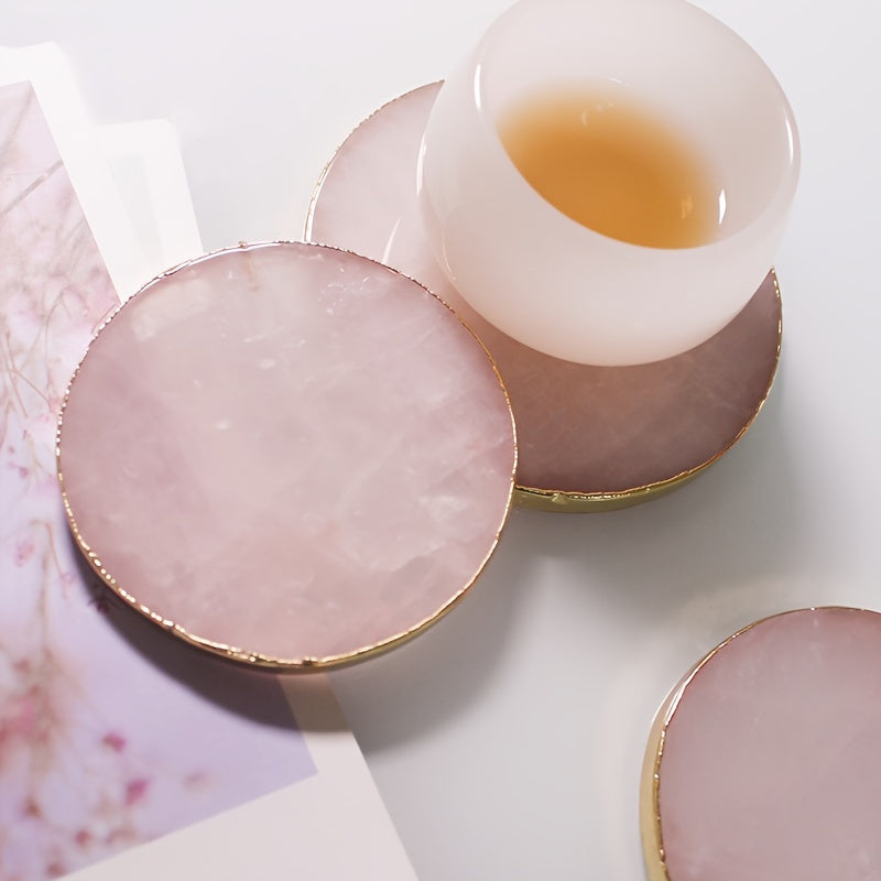 Rose Quartz Coasters with Gold Rim – Set of 2