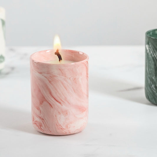 Marbled Ceramic Candle Holder – Pink