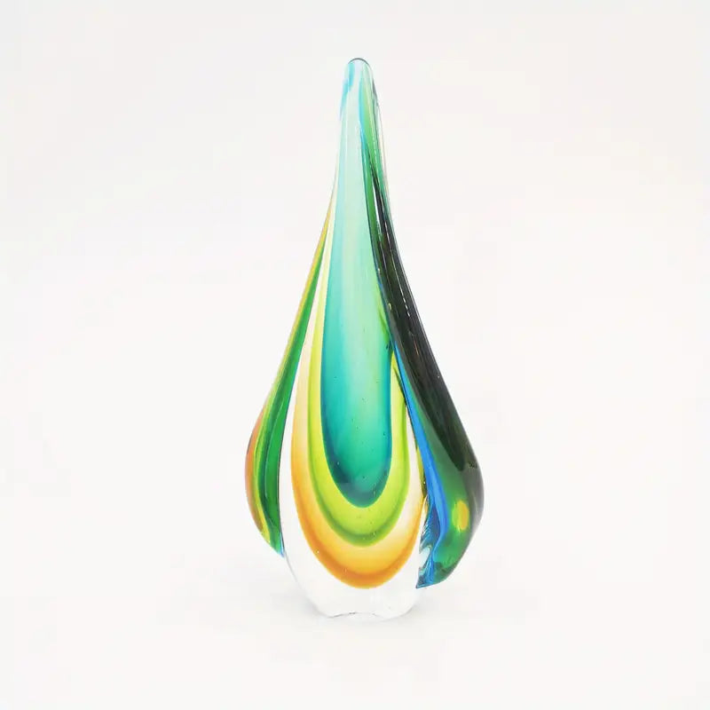 Handmade Murano Glass Teardrop Sculpture – Vibrant Green and Yellow