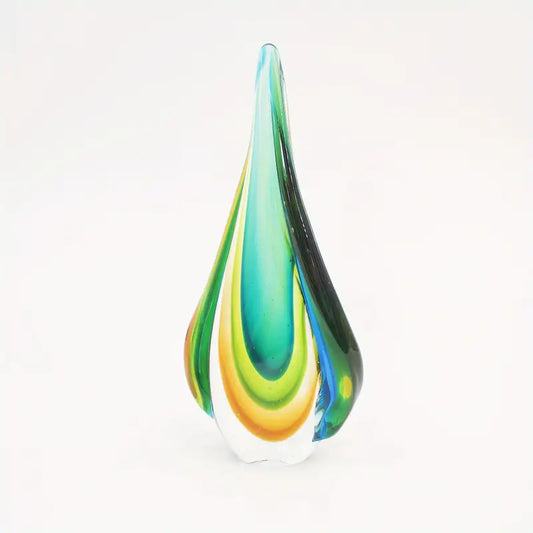 Handmade Murano Glass Teardrop Sculpture – Vibrant Green and Yellow