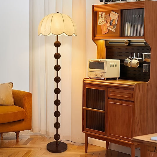 Walnut & Brass Sculptural Floor Lamp