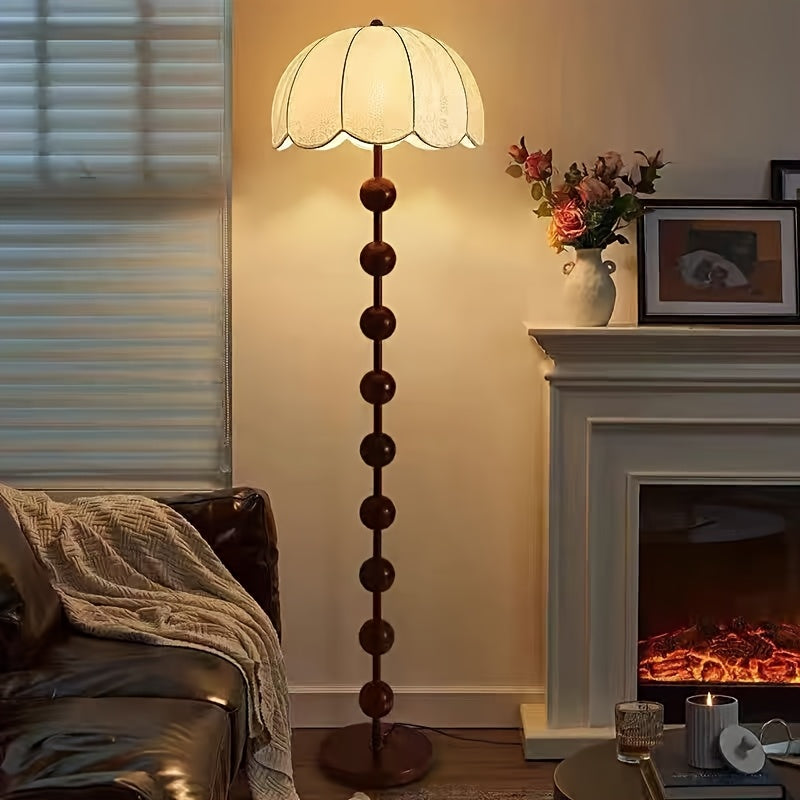 Walnut & Brass Sculptural Floor Lamp