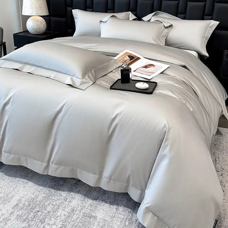 Moonlit Silver-Grey Egyptian Cotton Bedding Set – 4-Piece