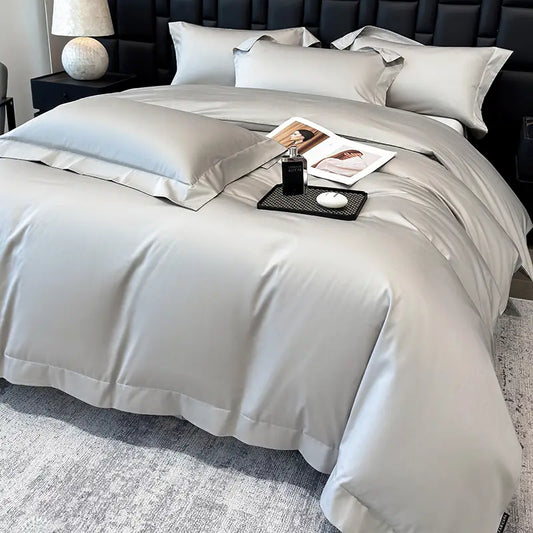 Moonlit Silver-Grey Egyptian Cotton Bedding Set – 4-Piece