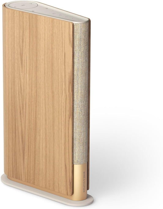 Bang & Olufsen Beosound Emerge Speaker, Wi-Fi Bookshelf Design, Gold Tone/Light Oak