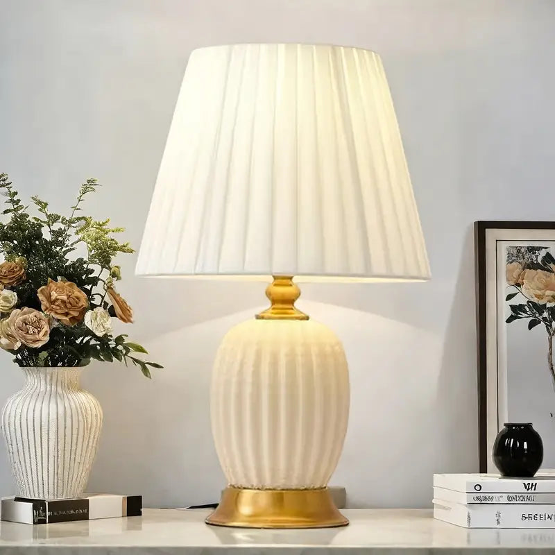 Elegant Ceramic Table Lamp - White Cream Glow