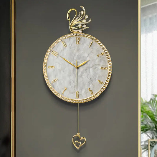 Swan Grace Marble Wall Clock – 18-Karat Gold Edition