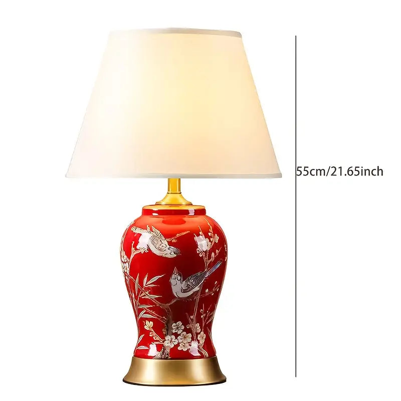 Red Ceramic Table Lamp with White Shade
