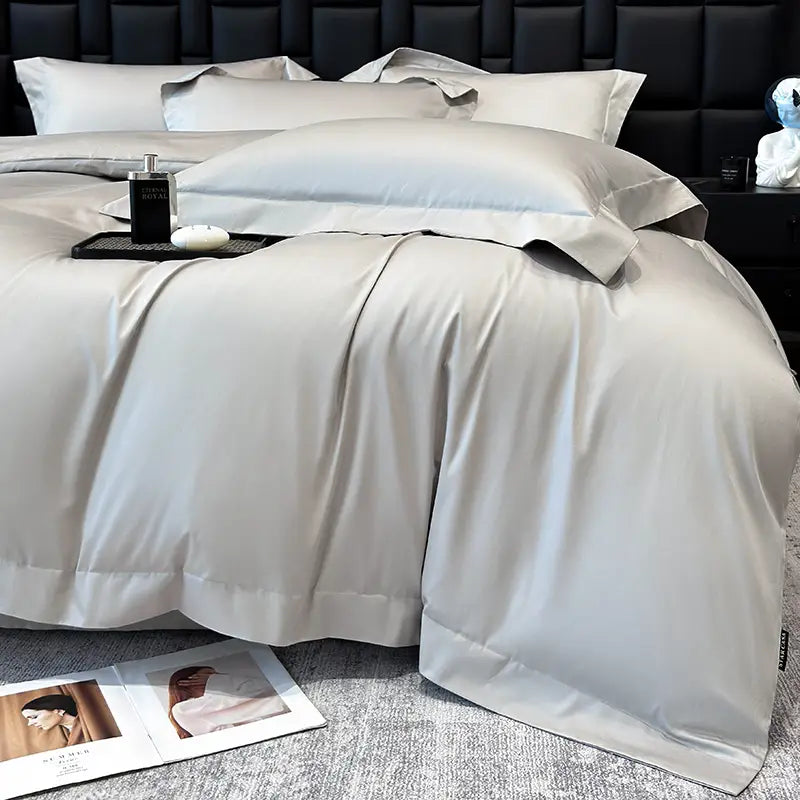 Moonlit Silver-Grey Egyptian Cotton Bedding Set – 4-Piece