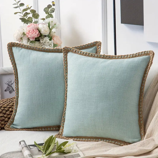 Mint Green Linen- Hemp Rope Trim Pillow