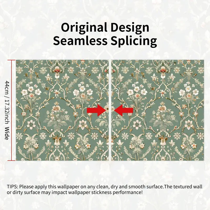 Vintage Green Floral Peel & Stick Wallpaper
