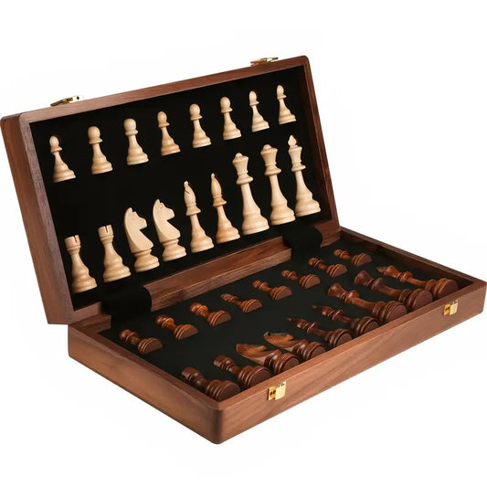 Upstaged Living Heritage Wooden Chess Set - Tournament Edition with Folding Inlay Board (39cm)
