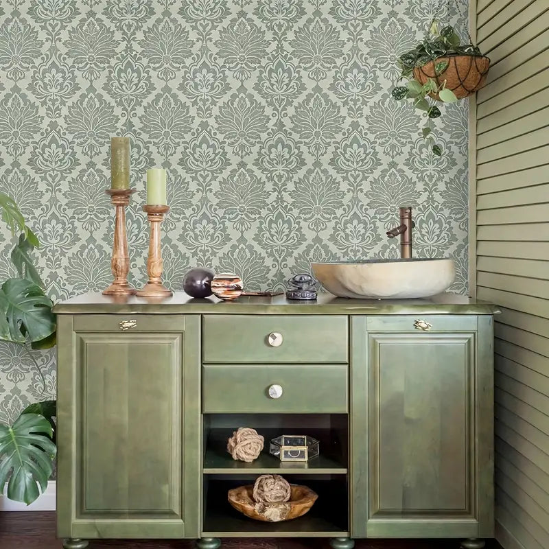 Sage Damask Whisper Wallpaper