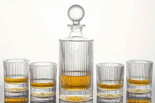 Vintage Ribbed Whiskey Decanter and Glass Set – Midnight Gift Box