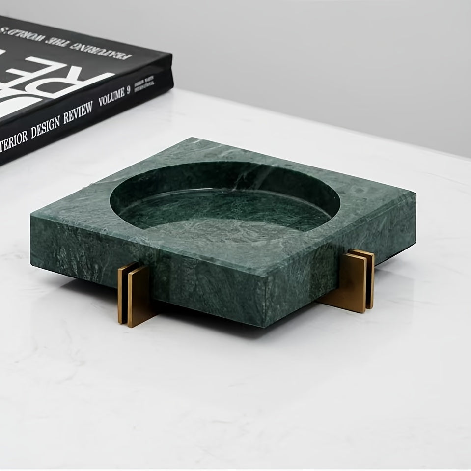Verde Marble Ashtray with Brass Accents
