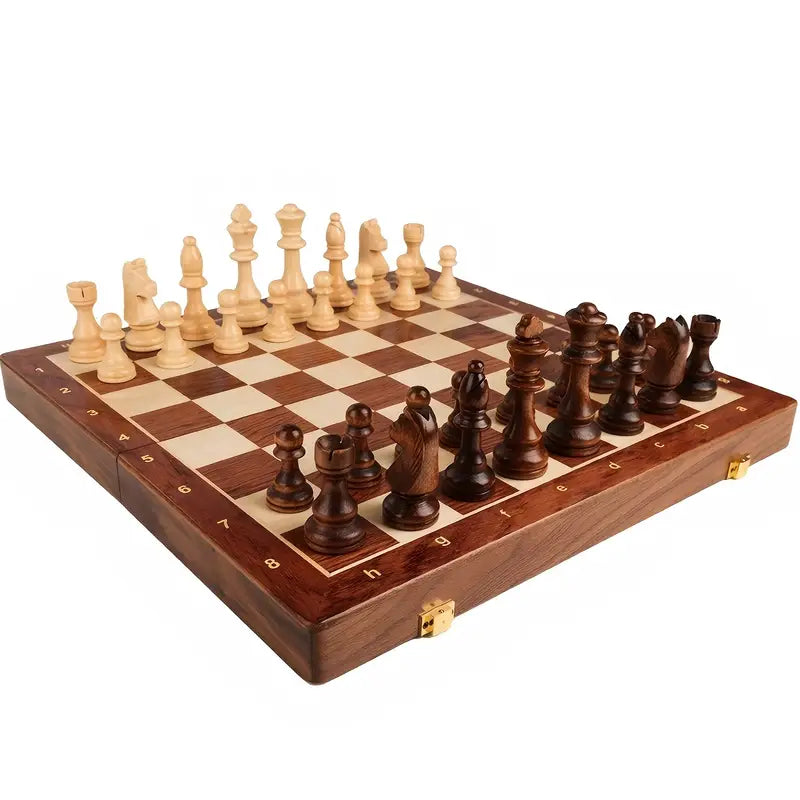 Upstaged Living Heritage Wooden Chess Set - Tournament Edition with Folding Inlay Board (39cm)