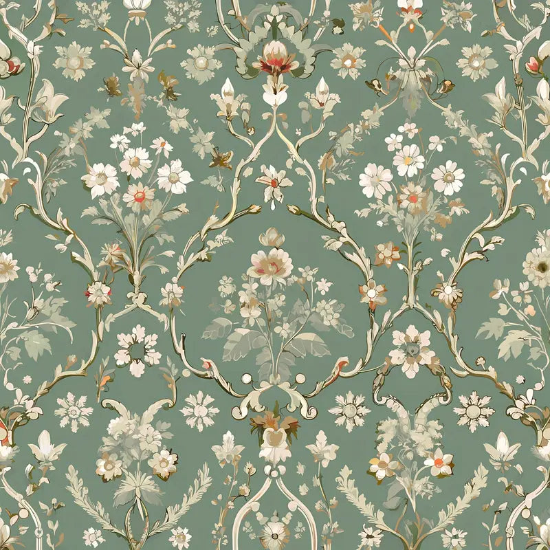 Vintage Green Floral Peel & Stick Wallpaper